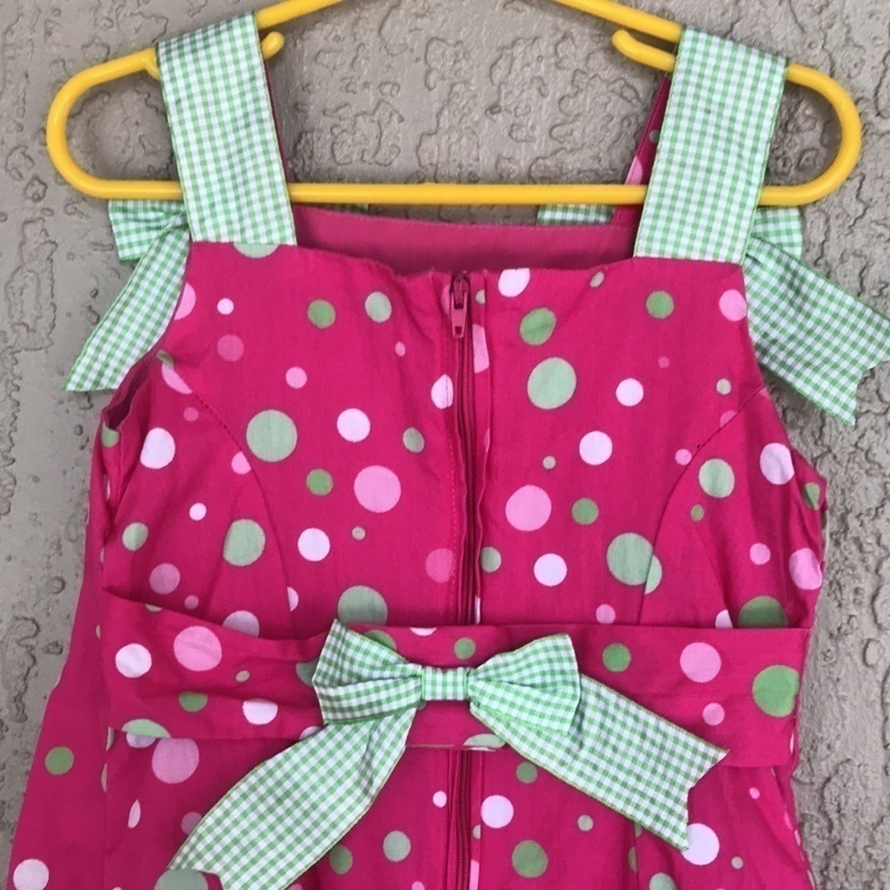 Bonnie Jean Pink Polka Dot Gingham Bow Sundress Girls Size 5 - Picture 5 of 10